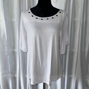 Cable & Gauge Cold Shoulder Blouse Sz L/White